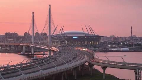 Western High-Speed Diameter and Gazprom Arena (Saint Petersburg Stadium Video stock 148319013