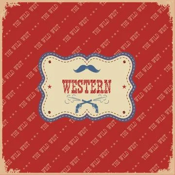 Western label background. Vector wild west illustration with text Stock Illustration