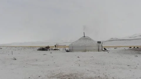 Western Mongolian Ger in Winter Stock Footage 234295685