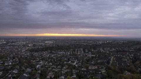 Western part of city of Ulm while colorful dawn in autumn aerial time lapse Stock Footage 221283645