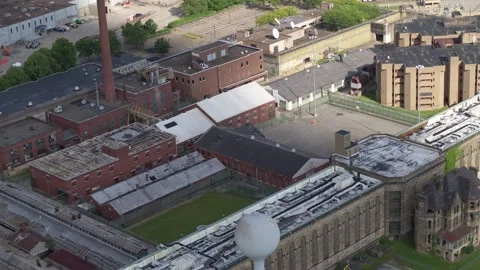 Western Penitentiary SCI Pittsburgh aka The Wall Pennsylvania. Drone Aerial View Stock Footage 159254808