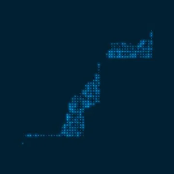 Western Sahara dotted glowing map. Shape of the country with blue bright bu.. Ilustração Stock