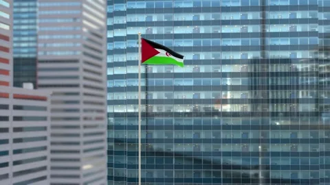 Western Sahara Flag 3D Render Animation Waving Against Glass Office Building Stock Footage 333029295