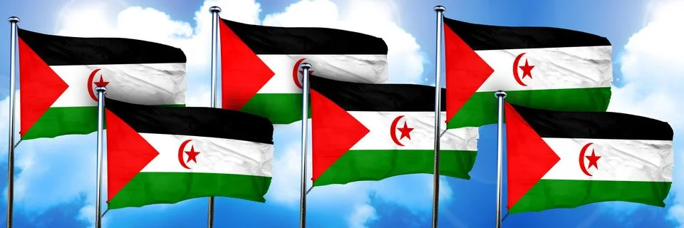 Western sahara flags, 3D rendering, on a cloud background Illustrazione stock