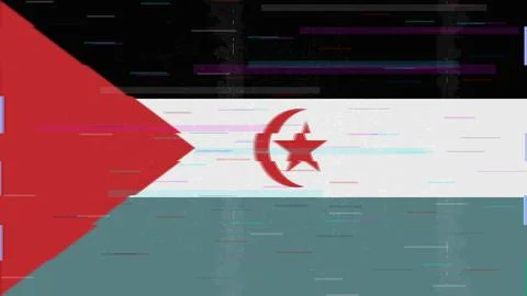 Western Sahara Glitch Flag Vector - RGB Split Digital Video Frame Design Stock Illustration