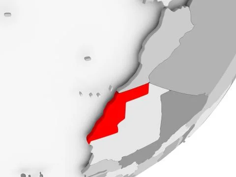 Western Sahara in red on grey map Stock Illustration