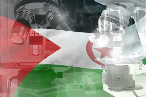 Western Sahara science background - microscope on flag Stock Illustration