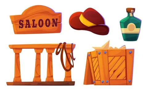 Western saloon design elements set Stock Illustration