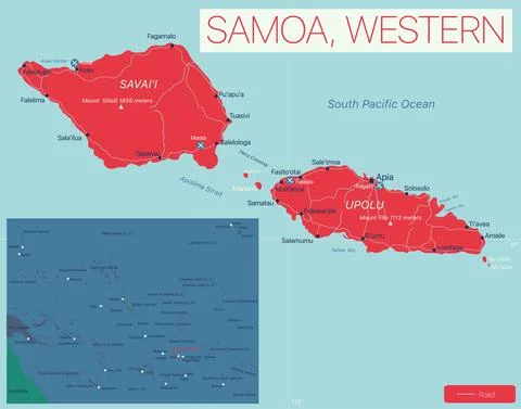 Western Samoa detailed editable map Ilustração Stock