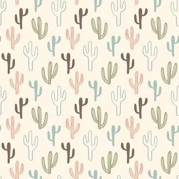 Western Seamless Pattern. Cacti Wild West Print Stock Illustration