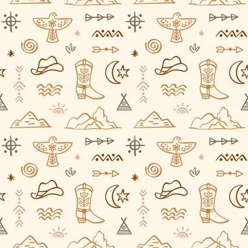 Western Seamless Pattern. Cowboy Wild West Print Stock Illustration
