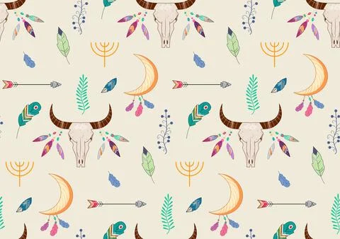 Western seamless pattern. Repeating design element for printing on fabric. Skull Illustrazione stock