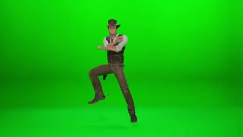 Western Sheriff Dynamic Dance on Green Screen Stock Footage 322721900