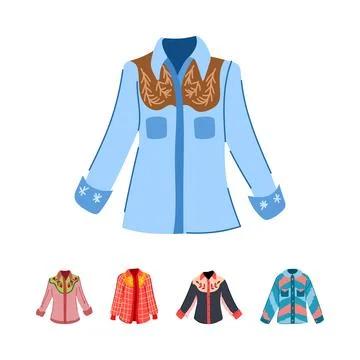 Western shirts flat lay collection featuring cowboy fashion style Stock Illustration