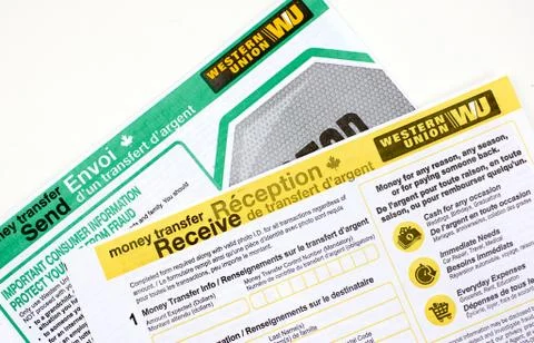 Western Union forms on a white background. Stock Photos