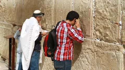 Western wall cell phone note 스톡 동영상 21232144