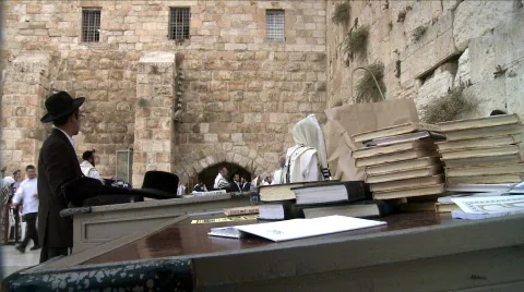 Western Wall in Jerusalem + Bible Stock Footage 722003