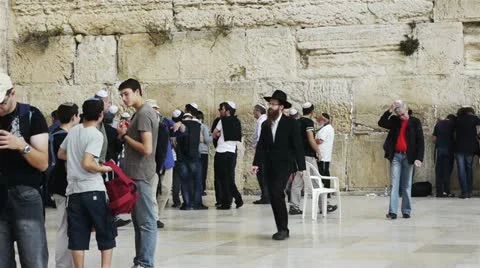 Western wall in Jerusalem, Israel in the holiest place in judaism Stock Footage