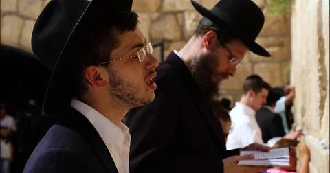 Western Wall Men Praying 3 4K Stock Footage 128710879