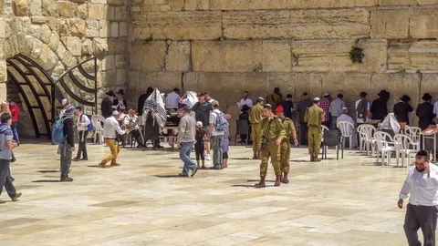 The Western wall or Wailing wall is the holiest place to Judaism in the old.. Stock Footage 75059851