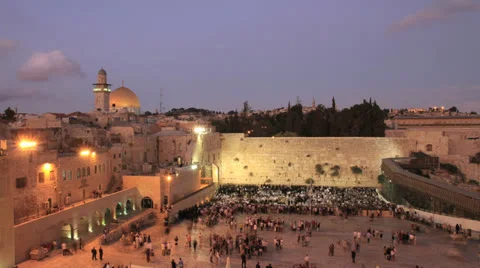 Western wall timelpase, Temple Mount, day to night, Jerusalem, Israel Stock Footage 25569481
