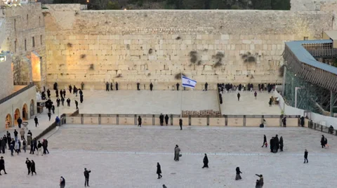 Western Wall (Wailing Wall) from distance in time lapse at dusk Video stock 33736700