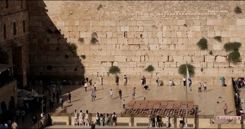 The Western Wall, Wailing Wall, or Kotel, ancient Old City of Jerusalem Israel Stock Footage 93424911