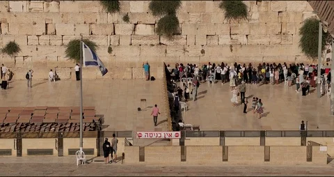 The Western Wall, Wailing Wall, or Kotel, ancient Old City of Jerusalem Israel Stock Footage 93424968