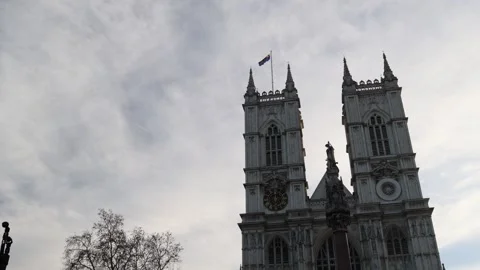 Westminster Abbey with dramatic sky background, establisher Stock Footage 331433557