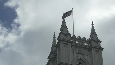 Westminster Abbey flag blowing in the wind in slow motion Stock Footage 86749536