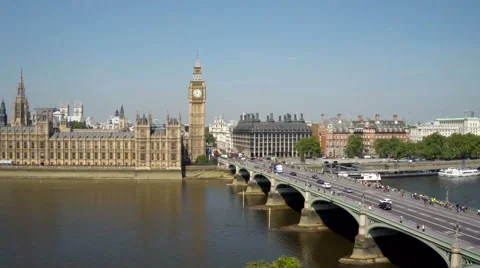 Westminster with Big Ben and London skyline from above Stock Footage