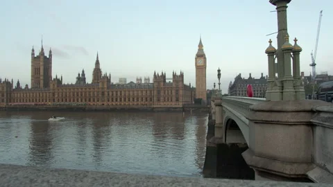 Westminster Bridge, Big Ben and river Thames in London Stock Footage 213329997