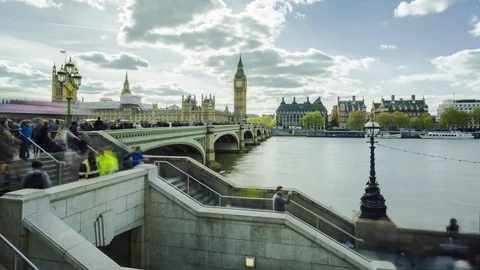 Westminster Bridge, Big Ben, Crowd of people, Timelapse - camera mov 库存影片 76282484