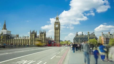 Westminster Bridge, Big Ben, Crowd of people, Timelapse - Zoom IN 库存影片 76282651