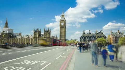 Westminster Bridge, Big Ben, Crowd of people, Timelapse - Camera move 库存影片 76282747