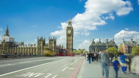 Westminster Bridge, Big Ben, Crowd of people, Timelapse 库存影片 76282770