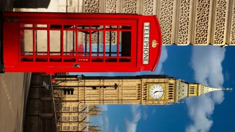 Westminster phone box clouds Stock Footage 154188103