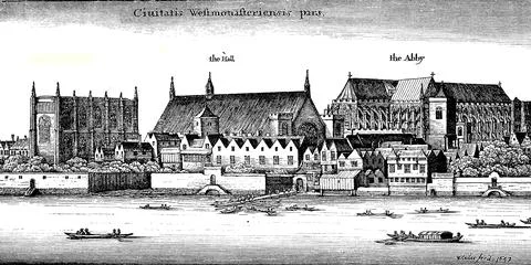 Westminster at the time of King Charles I 1620 with Parliament the Hall and the Ilustração Stock