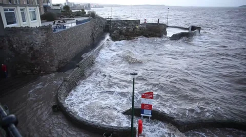 Weston-super-Mare high tides hit seafront Friday 3rd January 2014 Stock Footage 33780623