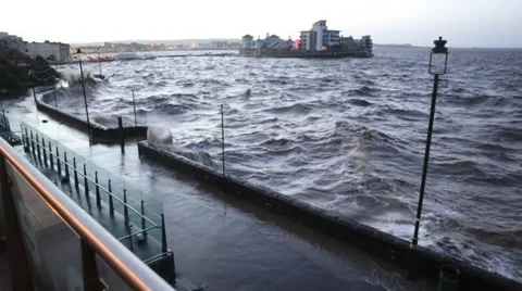 Weston-super-Mare Somerset high tides and high winds 3rd Jan 2014 Stock Footage 33780720