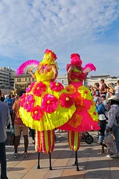 WESTON-SUPER-MARE, UK - 9/10/2023: Stiltwalkers Stock Photos
