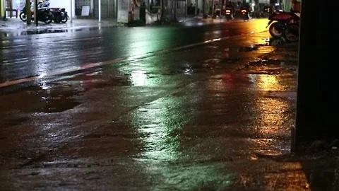 Wet asphalt background with neon lights, night lights, reflection. Stock Footage 232310134