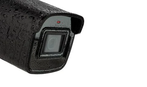 Wet Black Security Camera Isolated White Stock Photos
