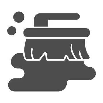 Wet brush and puddle solid icon, Cleaning service concept, wet cleaning sign on Stock Illustration