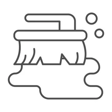 Wet brush and puddle thin line icon, Cleaning service concept, wet cleaning sign Illustrazione stock