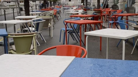 Wet cafe tables. Cloudy rainy day 動画素材 137114194