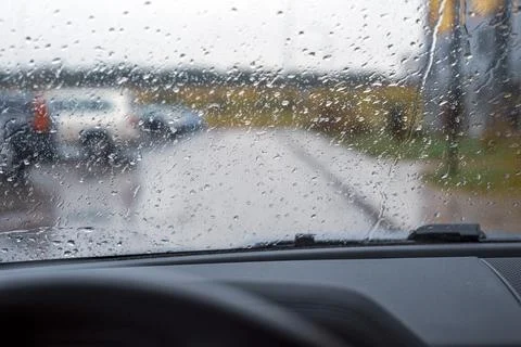 Wet car windshield 写真素材