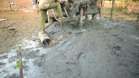 Wet Cement Covers Surface During Boring Task Stock Footage 304852645