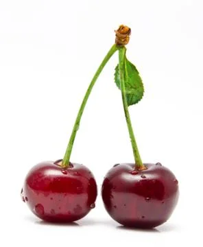Wet cherry isolated on a white Stock Photos