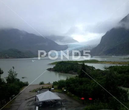 A wet day at Mendenhall Glacier, Juneau, Alaska. Stock Photos